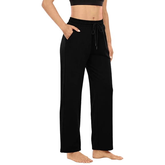 SuTry Womens Straight Leg Jogger Pants Drawstring Elastic Waist Side Pockets Stretch Knit Fabric Yoga Workout Daily Casual Wear Trousers