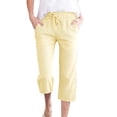 thumbnail image 1 of SuTry Womens Striped Capri Pants Drawstring Elastic Waist Side Pockets Straight Leg Loose Fit Daily Vacation Beach Casual Wear Cropped Trousers, 1 of 7