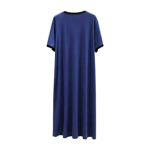 SuTry Womens Stylish Casual Round Neck Sleepwear All Season Solid Color Long Soft Home Dress Homewear(Blue,Free Size)
