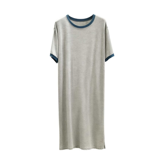 SuTry Womens Stylish Casual Round Neck Sleepwear All Season Solid Color Long Soft Home Dress Homewear(Gray,Free Size)