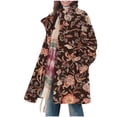 thumbnail image 1 of SuTry Womens Tops Casual Plush Jacket Winter Daily Fashion Printed Loose Lapel Button Long Sleeve Warm Womens Jacket(Brown,M), 1 of 7