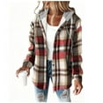thumbnail image 1 of SuTry Womens Tops Long Casual Plaid Hooded Coat Fall Winter Long Sleeve Button Thickened Fashion Outerwear(Wine#1,2XL), 1 of 8