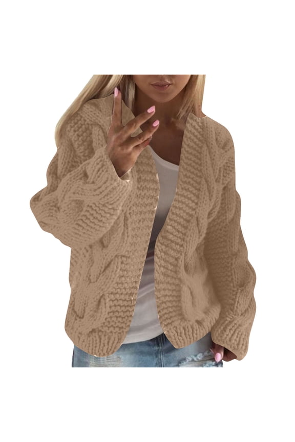 Womens Tops Slim Cropped Cardigan Fall Winter Soft Knit Long Sleeve Solid Color Casual Fashion Outerwear Sweater(Beige#1,XL)