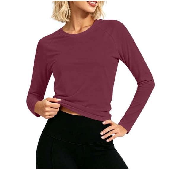 SuTry Womens UPF 50+ Sun Shirt Crew Neck Long Sleeve Raglan Sleeve Lightweight Stretch Fabric Outdoor Athletic Top Workout Running Everyday Wear