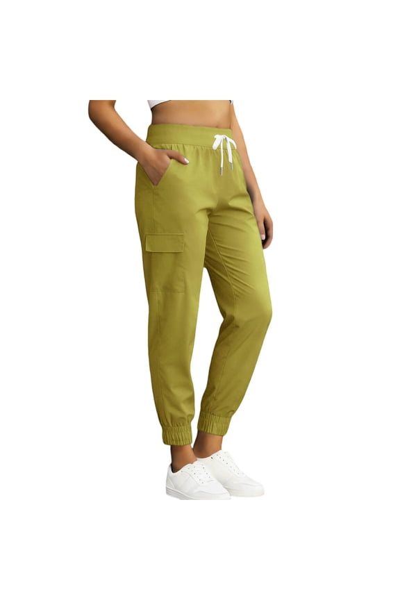 Womens UPF Sun Protection Quick Dry Cargo Jogger Pants Drawstring Elastic High Waist Side Utility Pockets Outdoor Hiking Daily Travel Casual Wear Trousers
