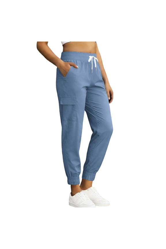Womens UPF Sun Protection Quick Dry Cargo Jogger Pants Drawstring Elastic High Waist Side Utility Pockets Outdoor Hiking Daily Travel Casual Wear Trousers