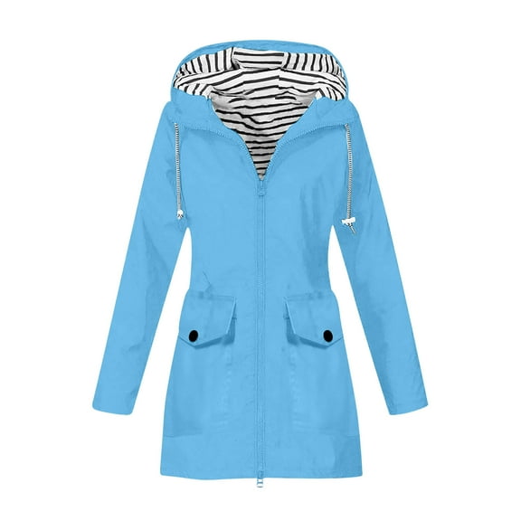 SuTry Womens Waterproof Hooded Jacket Fall Winter Windproof Long Sleeve Multiple Pockets Casual Outdoor Coat Jackets for Women(Light Blue,XL)