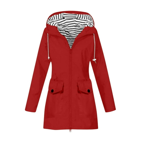 SuTry Womens Waterproof Hooded Jacket Fall Winter Windproof Long Sleeve Multiple Pockets Casual Outdoor Coat Jackets for Women(Red,2XL)