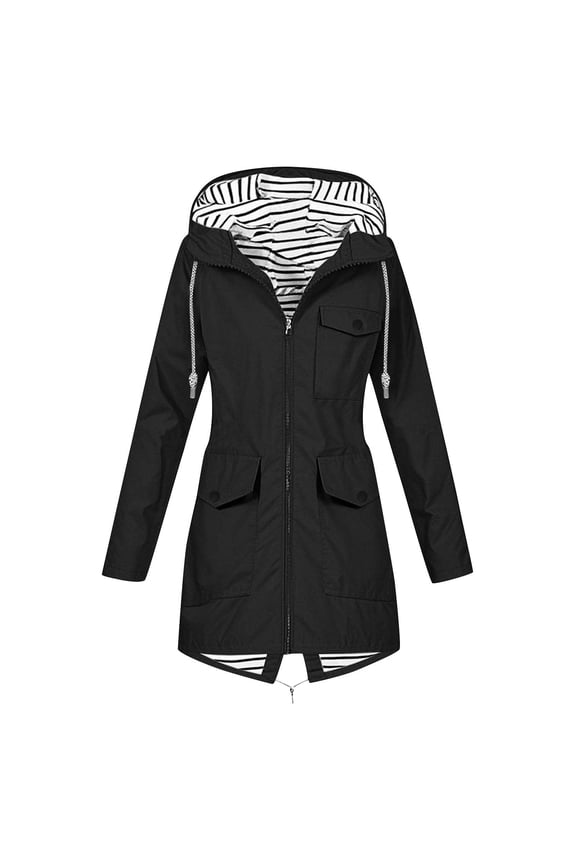 Womens Waterproof Workwear Jacket Outdoor Fall Winter Long Sleeve Hooded Multi Pocket Casual Coat for Women(Black,M)