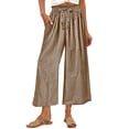 thumbnail image 1 of SuTry Womens Wide Leg Capri Pants Ruffled Elastic Drawstring High Waist Hidden Side Inseam Pockets Classic Gingham Check Print Summer Beach Home Casual Wear Trousers, 1 of 7