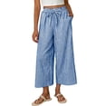 thumbnail image 1 of SuTry Womens Wide Leg Capri Pants Ruffled Elastic Drawstring High Waist Hidden Side Inseam Pockets Classic Gingham Check Print Summer Beach Home Casual Wear Trousers, 1 of 6
