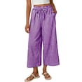thumbnail image 1 of SuTry Womens Wide Leg Capri Pants Ruffled Elastic Drawstring High Waist Hidden Side Inseam Pockets Classic Gingham Check Print Summer Beach Home Casual Wear Trousers, 1 of 6