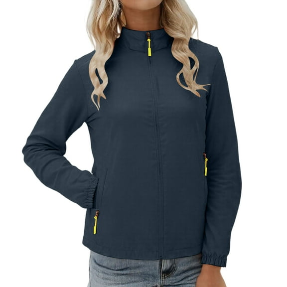 SuTry Womens Windproof Jacket Fall Winter Lightweight Thin Long Sleeve Hoodless Hiking Waterproof Casual Outerwear Jackets for Women(Navy,S)