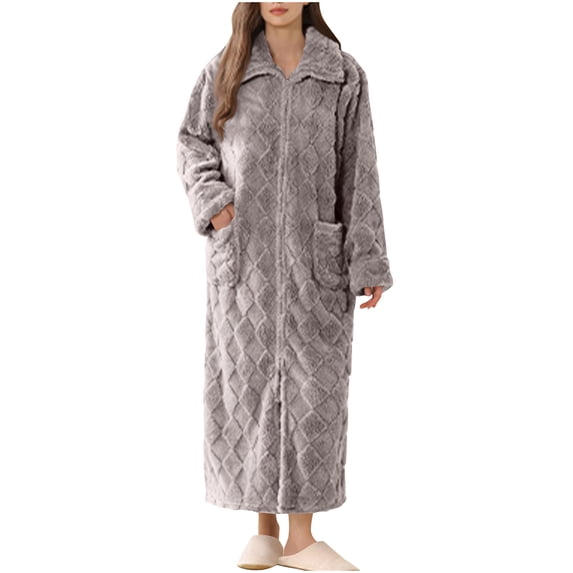 SuTry Womens Winter Plush Home Dress Long Sleeve Thickened Soft Loose Fit Sleep Dress Fashion Casual Homewear Dress for Women(Gray,M)