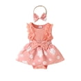thumbnail image 1 of Suagox 2-Piece Baby Girls Set Adorable Lace Flower Bow Ribbed Sleeveless Round Neck Romper Dress Bow Tie Headband Outfits for 0-18 Months Baby, 1 of 10