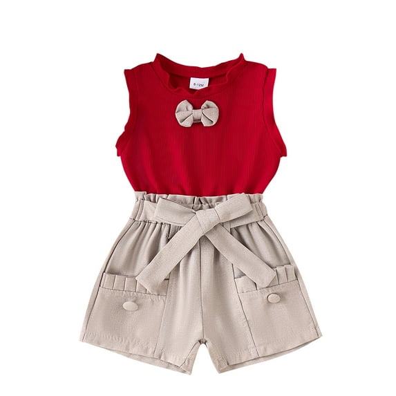 Suagox Baby Girl 2Pcs Clothes Summer Outfits Cute Sleeveless Bow Tank Tops + Shorts Set Toddler for 6-24 Months and 2-4 Years Old Baby