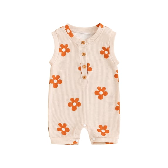 Suagox Baby Girl Jumpsuit Sleeveless Round Neck Floral Print Romper Infant Spring Summer Outfit for 0-18 Months Baby