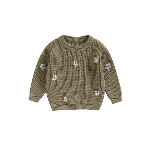 Suagox Baby Girl Sweater, Long Sleeve Crew Neck Flower Winter Warm Knit Pullover Sweater Infant Clothes for 0-24 Months and 2-5 Years Old Baby