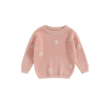 Suagox Baby Girl Sweater, Long Sleeve Crew Neck Flower Winter Warm Knit Pullover Sweater Infant Clothes for 0-24 Months and 2-5 Years Old Baby