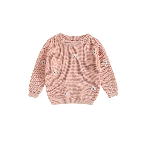 Suagox Baby Girl Sweater, Long Sleeve Crew Neck Flower Winter Warm Knit Pullover Sweater Infant Clothes for 0-24 Months and 2-5 Years Old Baby
