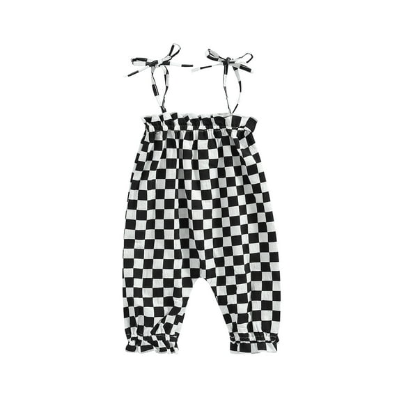Suagox Baby Girls Casual Jumpsuit, Brown Checkerboard Plaid Pattern Sleeveless Tie-up Strap Romper ,0-24 Months