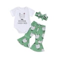 thumbnail image 1 of Suagox Baby Girls Summer 3PCS Sets Short Sleeve Romper Tops Chicken Print Flared Pants Headband Sets for 0-18 Months Baby, 1 of 1