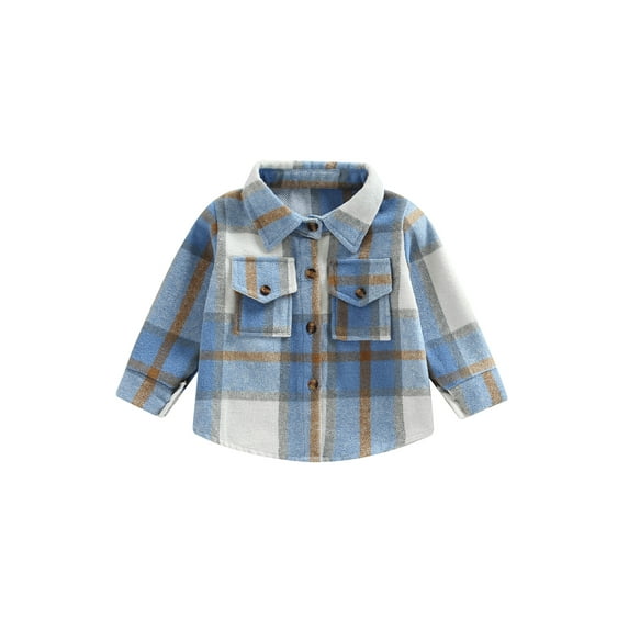 Suagox Kids Baby Plaid Shirt Jacket Casual Lapel Long Sleeve Button Up Cardigan Jacket Coat for Boys Girls ,6 Months to 4 Years