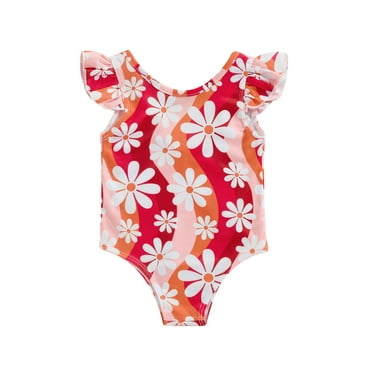 Suagox Toddler Girl Summer Swimsuit Cute Fly Sleeve Ice Cream/Floral Print Bathing Suit Baby Swimwear