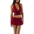 thumbnail image 1 of Suagox Women 2 Piece Summer Outfits Deep V-Neck Crop Halter Tops and Elastic Ruffled Mini Skirt Set for Streetwear, 1 of 10