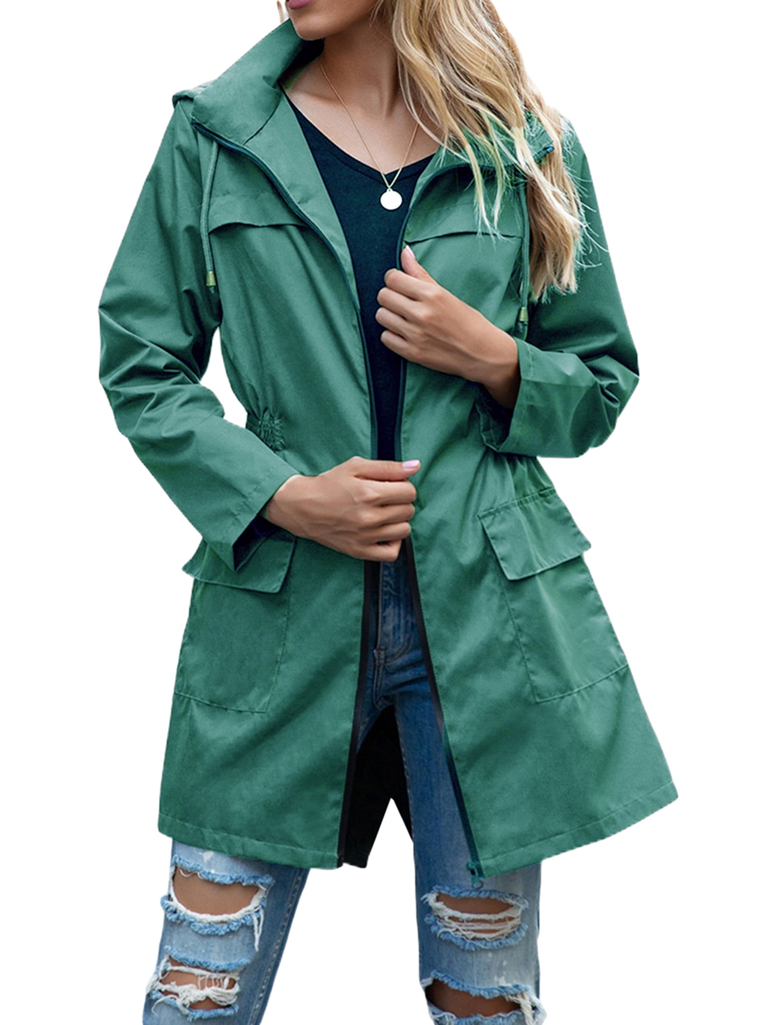 Wassery Women Light Rain Jacket Waterproof Active Outdoor Trench Raincoat with Hood Ladies Lightweight Windproof Windbreaker Walmart