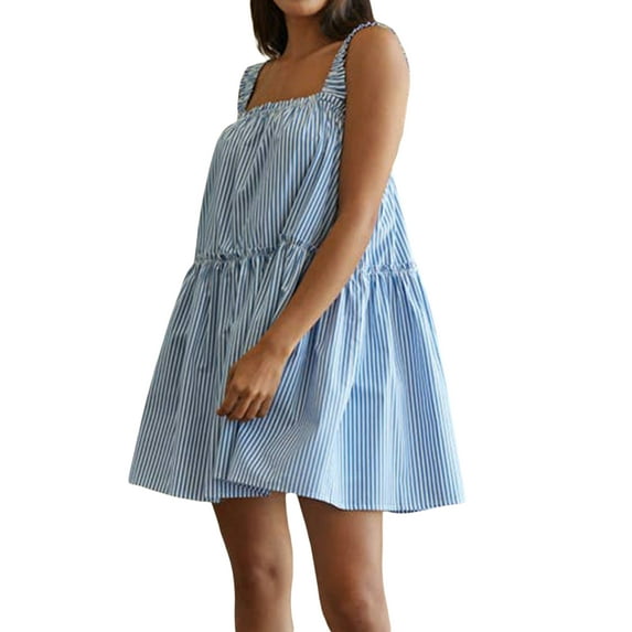 Suagox Women Slip Dress, Sleeveless Striped Dress Loose Summer Mini A-line Dress for Club Party
