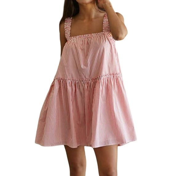 Suagox Women Slip Dress, Sleeveless Striped Dress Loose Summer Mini A-line Dress for Club Party