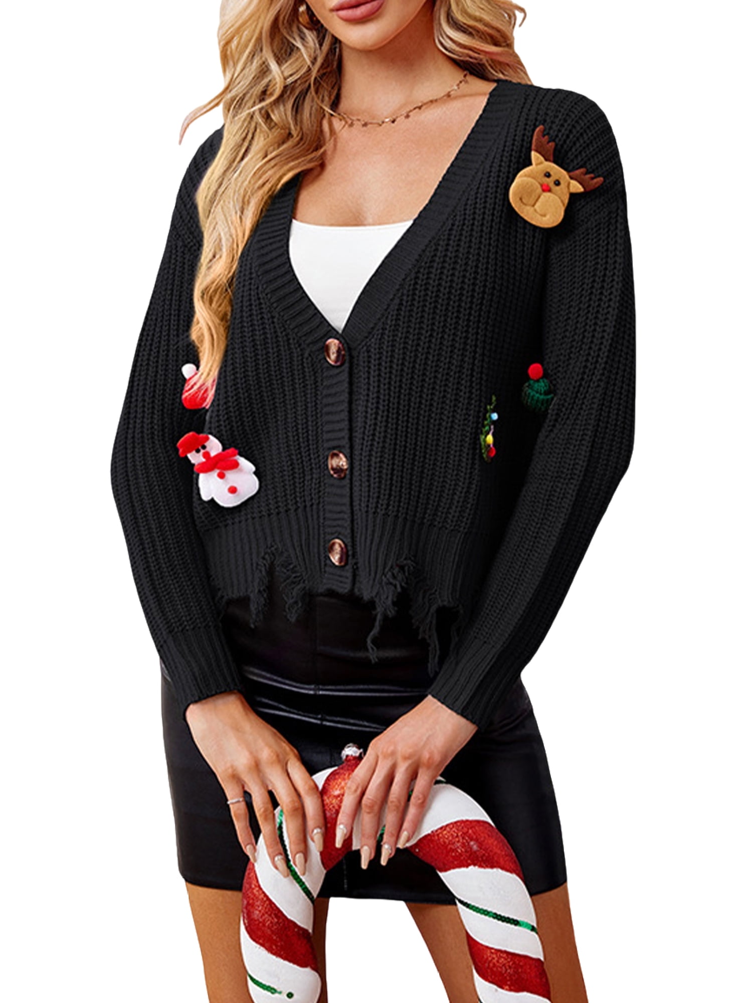 Reindeer Button Up Long Sleeve Cardigan main image 0