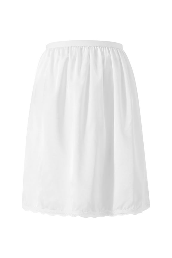 Women's Half Slips, Elastic Waist Solid Color Satin Underskirt Lace Trim Skirt for Under Dresses