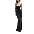 thumbnail image 1 of Suagox Women's Long Knit Slip Dress Patchwork Sleeveless Spaghetti Strap Backless Slim Halter Party Dress, 1 of 10