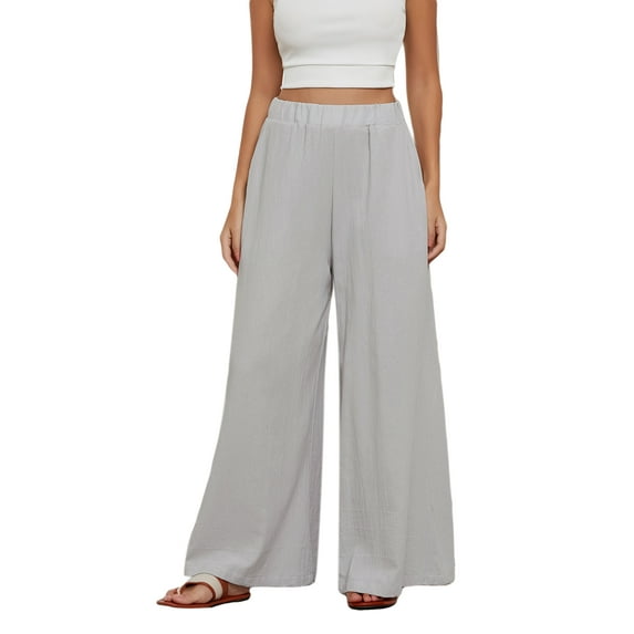 Suagox Women's Long Pants Casual Loose Fitting Elastic Waist Wide Leg Solid Color Pants for Spring Summer