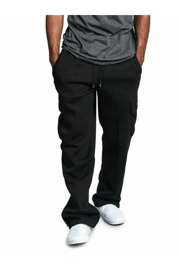 Men Straight Leg Jogger Heavy Weight Fleece Cargo Pocket Sweat Pants