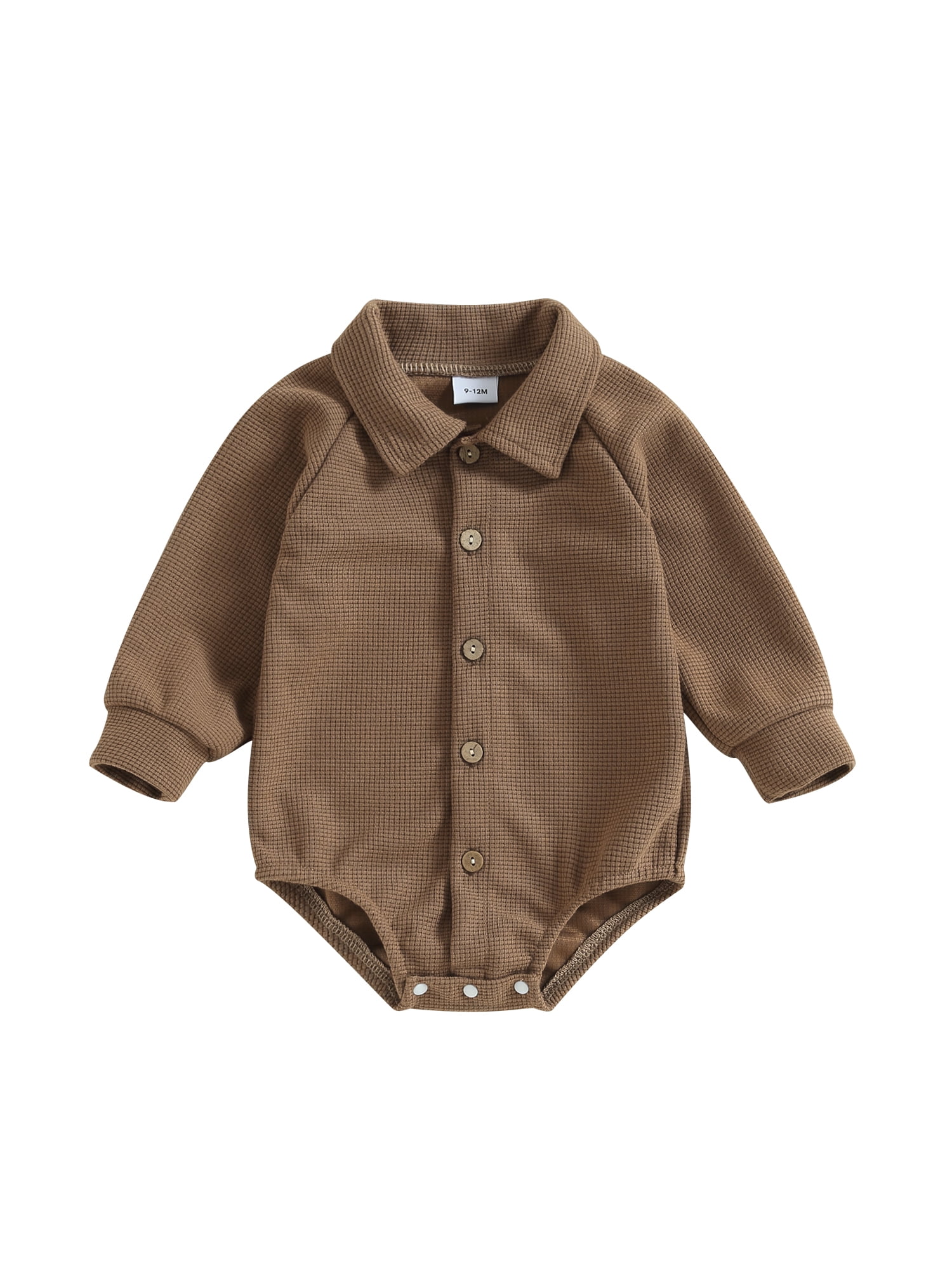 Suanret Newborn Baby Boys Shirt Romper Long Sleeve Solid Color Button
