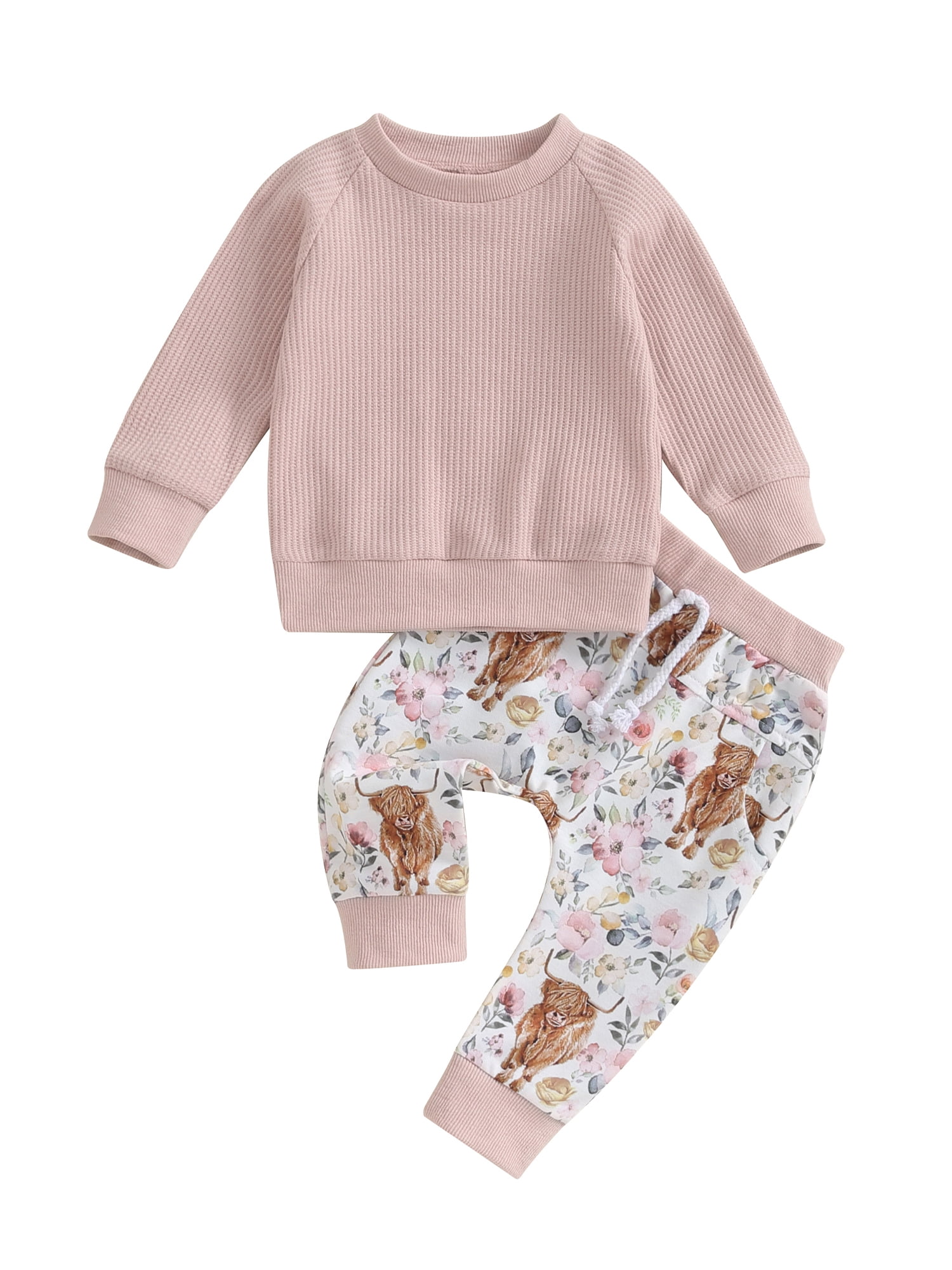 Suanret Toddler Kids Girl Western Clothes Waffle Long Sleeve Sweatshirt