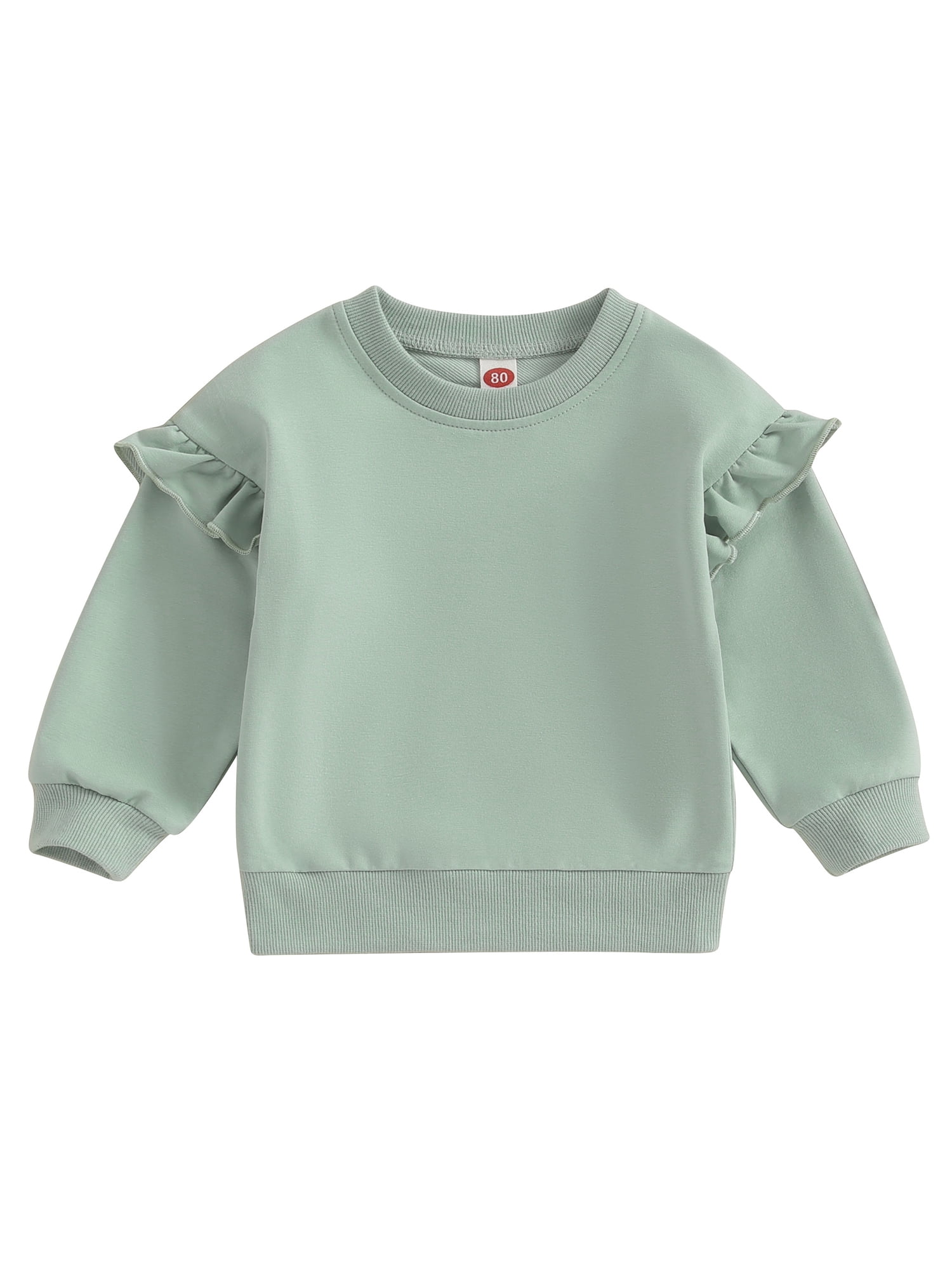 Suanret Toddler Kids Girls Sweatshirts Solid Color Crew Neck Long Sleeve Pullovers Tops Child Jumpers Green 18 24 Months Walmart