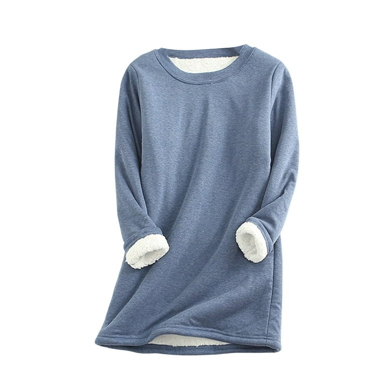 Suanret Winter Thermal Underwear Tops Women's Midi Pullover Long Sleeve  Basic Harajuku Sweatshirt Warm Tops Blue 4XL 