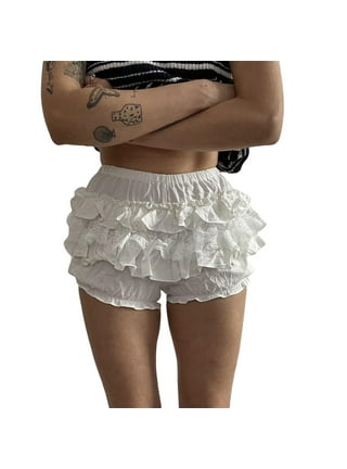 White Multi Layers Women Frilly Ruffle Lace Panty Shorts - White Shorts