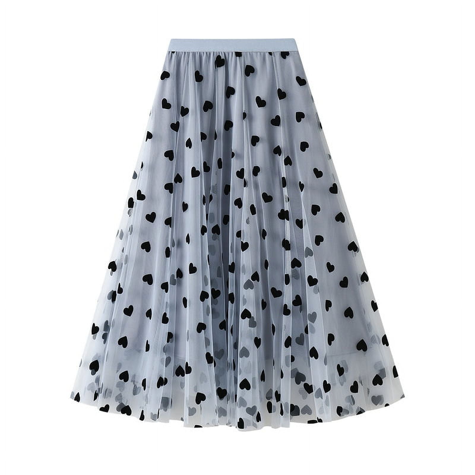 Suanret Women Polka Dot Print Mesh A Line Midi Skirt Elastic High Waist Layered Swing Skirt Tulle Midi Long Pleated Skirt Blue One Size Walmart