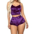 thumbnail image 1 of Suanret Women Velvet 2Pcs Outfits Spaghetti Strap Sleeveless Crop Top Shorts Set, 1 of 3