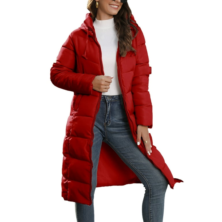 Long quilted coat with cheap hood