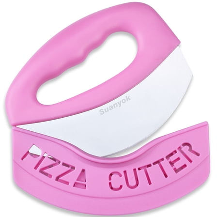 Suanyok Premium Pizza Cutter Food Chopper-Super Sharp Stainless Steel Pizza Cutters Rocker/Slicer/Blade/Knife with Cover Multi Function Kitchen Tools,Dishwasher Safe,Pink