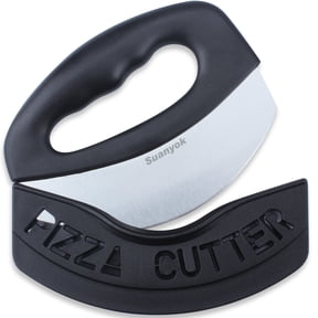 Suanyok Premium Pizza Cutter Food Chopper-Super Sharp Stainless Steel Pizza Cutters Rocker/Slicer/Blade/Knife with Cover Multi Function Kitchen Tools,Dishwasher Safe,Black