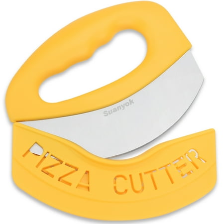 Suanyok Premium Pizza Cutter Food Chopper-Super Sharp Stainless Steel Pizza Cutters Rocker/Slicer/Blade/Knife with Cover Multi Function Kitchen Tools,Dishwasher Safe,Yellow