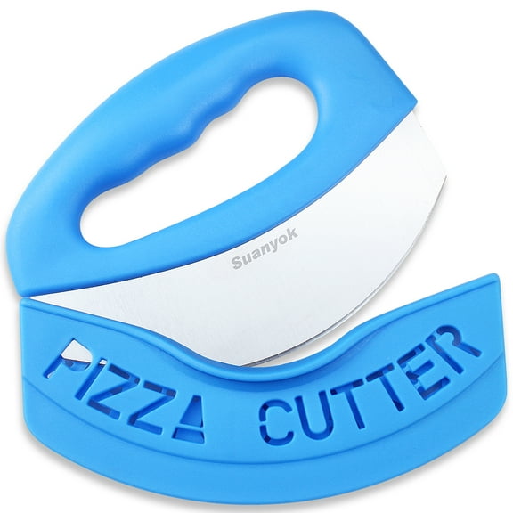 Suanyok Premium Pizza Cutter Food Chopper-Super Sharp Stainless Steel Pizza Cutters Rocker/Slicer/Blade/Knife with Cover Multi Function Kitchen Tools,Dishwasher Safe,Blue
