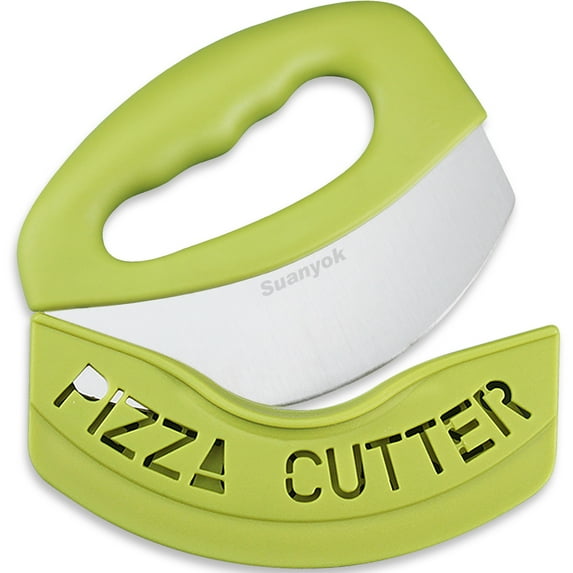 Suanyok Premium Pizza Cutter Food Chopper-Super Sharp Stainless Steel Pizza Cutters Rocker/Slicer/Blade/Knife with Cover Multi Function Kitchen Tools,Dishwasher Safe,Green